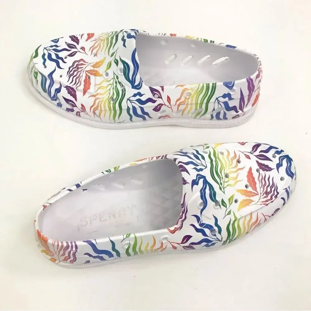 Sperry TopSider White Multicolor Tropical Rainbow Pride Unisex Floater Loafers
